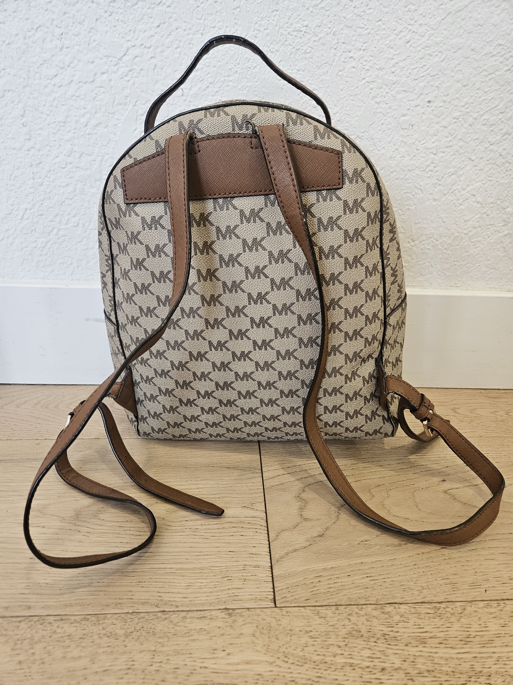 Michael Kors Beige and Brown MK Logo Dome Backpack - Picture 2 of 12